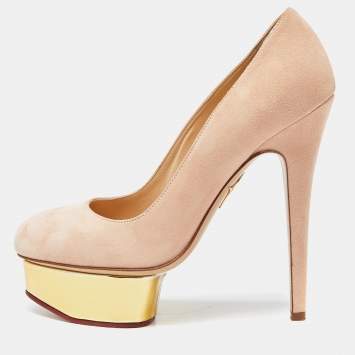 Pre Owned Charlotte Olympia Beige Leather Dolly Platform Pumps Size 37