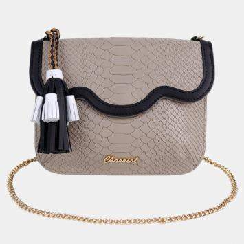Pre Owned Charriol Stone/Black Leather PALAIS ROYAL Clutch Bag