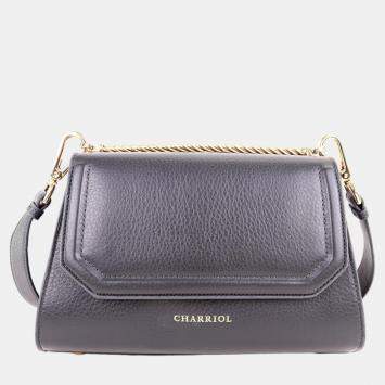 Pre Owned Charriol Dark Grey Leather Celtic Twist Bar Handbag