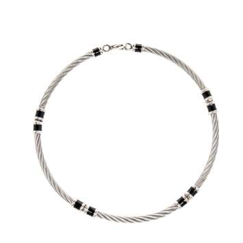 Pre Owned Charriol Silver Tone Cable Wire Enamel Choker Necklace