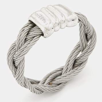 Pre Owned Charriol Silver Tone Braided Cable Ring Size 54