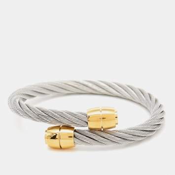Pre Owned Charriol Silver Steel & Gold Tone Celtic Olive Cable Bracelet