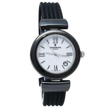 Pre Owned Charriol White Ceramic & Stainless Steel Rubber AEL AE33CB.173.004 Women's Wristwatch 33 mm