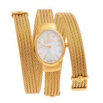 Pre Owned Charriol Mother of Pearl Diamond Gold Plated Stainless Steel Twist Women's Wristwatch 21 mm