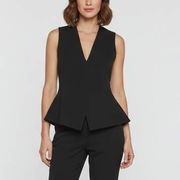 مملوكة مسبقًا Chats By C.Dam Black Gabardine V-Neck Tailored Noura Vest S