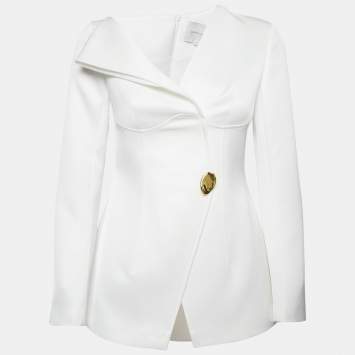 Pre Owned Chats By C.Dam White Crepe Asymmetric Shoulder Esther Blazer S