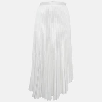 Pre Owned Chats By C.Dam White Crepe Asymmetric Plisse Esther Midi Skirt S