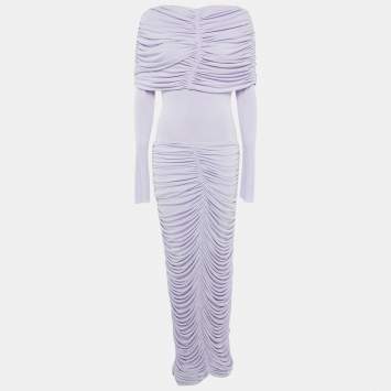 Pre Owned Chats By C.Dam Lavender Jersey Knit Ruched Serafina Maxi Dress S
