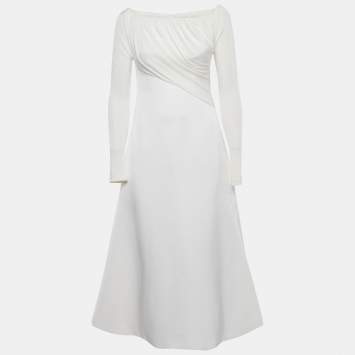 Pre Owned فستان شاتس باي سي.دام أبيض قماشي جيرسي وكريب كتف مكشوف طويل مقاس صغير (سمول)