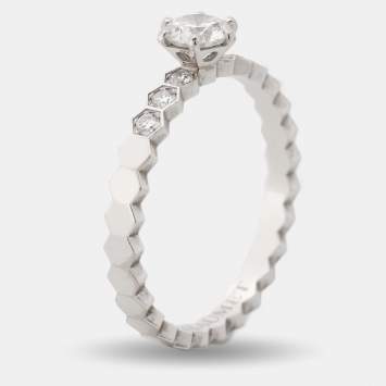 Pre Owned Chaumet Bee My Love Solitaire 0.33ct Diamond 18K White Gold Ring Size 51