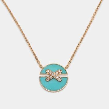 Pre Owned Chaumet Jeux de Liens Turquoise Diamond 18K Rose Gold Harmony Pendant Necklace