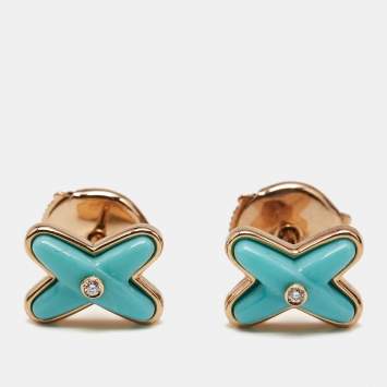 Chaumet Jeux de Liens Turquoise Diamond 18k Rose Gold Earrings
