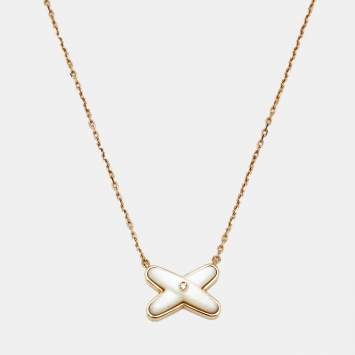 Pre Owned Chaumet Jeux de Liens Mother of Pearl Diamond 18k Rose Gold Pendant Necklace