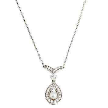 Pre Owned Chaumet Josephine Diamond Pearl 18K White Gold Pendant Necklace