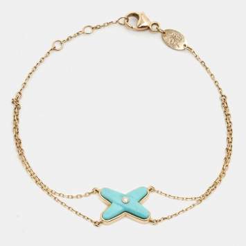 Pre Owned Chaumet Jeux de Liens Diamond Turquoise 18K Rose Gold Chain Link Bracelet