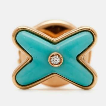 Pre Owned Chaumet Jeux de Liens Diamond Turquoise 18K Rose Gold Single Earring