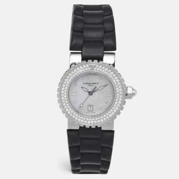 Pre Owned Chaumet Mother Of Pearl Diamond Stainless Steel Rubber Class One 622 Women's Wristwatch 30 mm