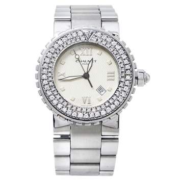 Pre Owned Chaumet Beige Stainless Steel Diamonds Class One 628 Women's Wristwatch 36MM