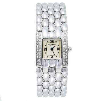 Pre Owned Chaumet Cream Stainless Steel Diamonds Khesis Quartz Women's Wristwatch 21 mm