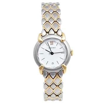 Pre Owned Chaumet White 18K Yellow Gold Stainless Steel Women's Wristwatch 25 mm