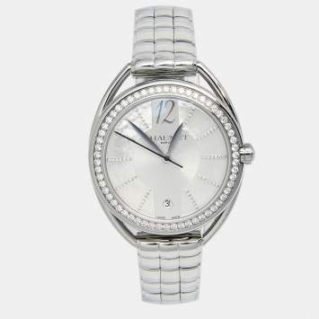 Pre Owned Chaumet Silver Mother Of Pearl Stainless Steel Diamond Montre Liens Lumiere 2214 Women's Wristwatch 34 mm