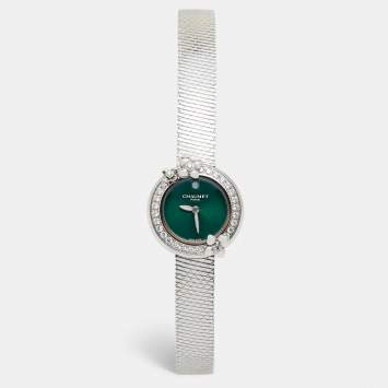Pre Owned Chaumet Green Stainless Steel Diamond Hortensia Eden W83880-001 Women's Wristwatch 22 mm  