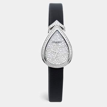 Pre Owned Chaumet Pave 18k White Gold Diamond Satin Joséphine Aigrette W85167-001M Women's Wristwatch 27.30 x 20.20mm
