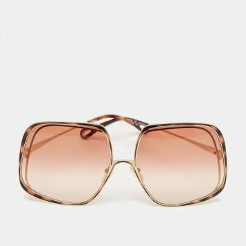 Pre Owned Chloé Brown/Gold Tone Gradient CH0035SA Oversized Sunglasses