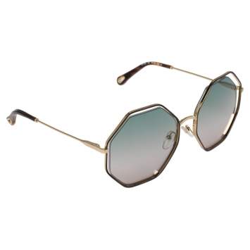 Pre Owned Chloé Gold/Green Gradient CE132S Poppy Octagonal Sunglasses