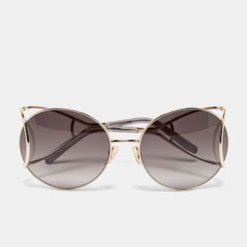 Pre Owned Chloé Gold Tone/Grey Gradient CE124S Jackson Round Sunglasses