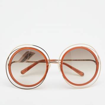 Pre Owned Chloe Gold Tone/Caramel Gradient CE120S Carlina Round Sunglasses