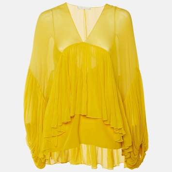 Pre Owned Chloé Yellow Silk Chiffon Top L