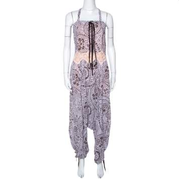 Pre Owned Chloe Purple & Brown Floral Print Crepe Jumpsuit S