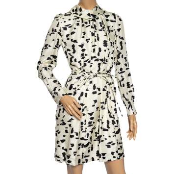 Pre Owned Chloe Naturel Printed Silk Pleated Front Detail Short Dress M