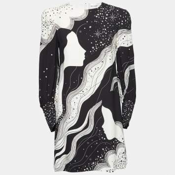Pre Owned Chloe Black/White Abstract Face Print Silk Dress S