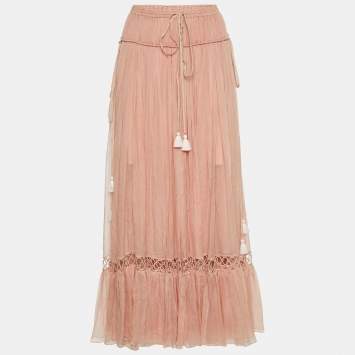 Pre Owned Chloe Pink Silk Chiffon Maxi Skirt S