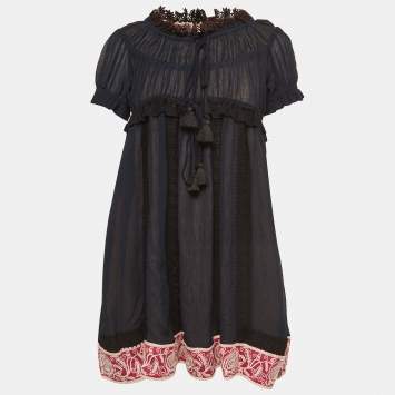 Pre Owned Chloe Navy Blue Cotton & Silk Mini Dress S