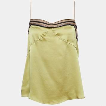 Pre Owned Chloé Green Satin Silk Embellished Detail Cami Top L