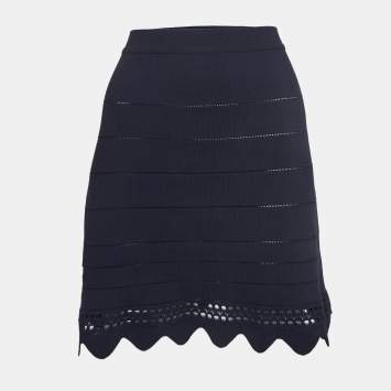 Pre Owned Chloe Navy Blue Scalloped Knit Mini Skirt L