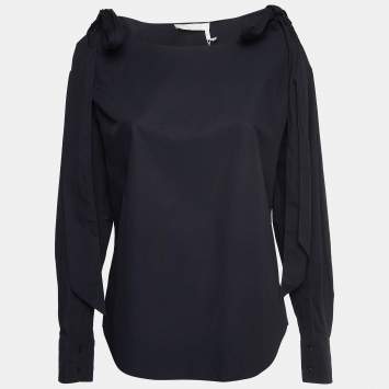 Pre Owned Chloe Navy Blue Poplin Tie-Up Cold Shoulder Blouse M