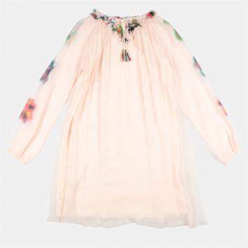 Pre Owned Chloe Pink Silk Flared Dress Size 6Y