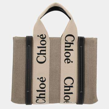 Pre Owned Chloe Beige Canvas Woody Small Handbag
