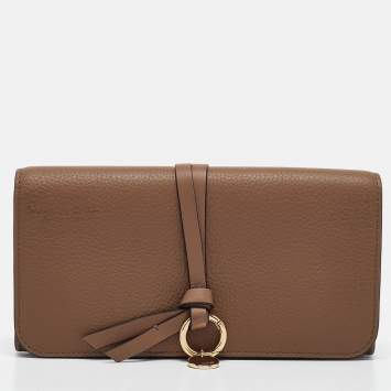 Pre Owned Chloe Brown Grained Leather Alphabet Flap Continental Wallet