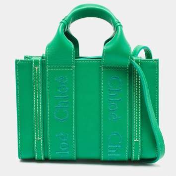 Pre Owned Chloe Green Leather Mini Woody Tote