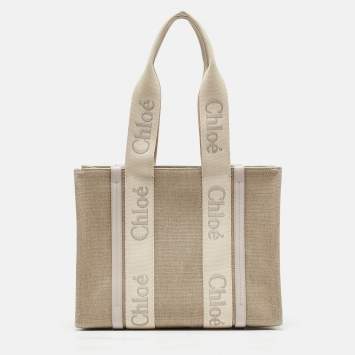 Pre Owned Chloe Beige/Cream Canvas and Leather Medium Woody Tote