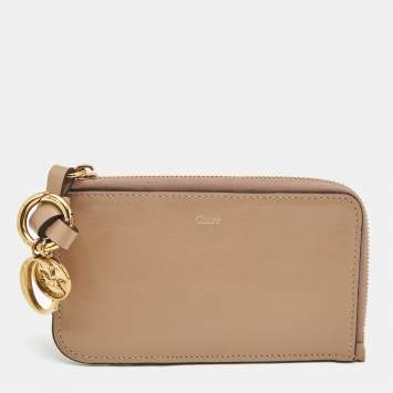 Chloé Beige Leather Alphabet Zip Card Holder