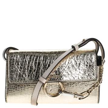 Pre Owned Chloe Metallic Gold Leather Mini Faye Crossbody Bag