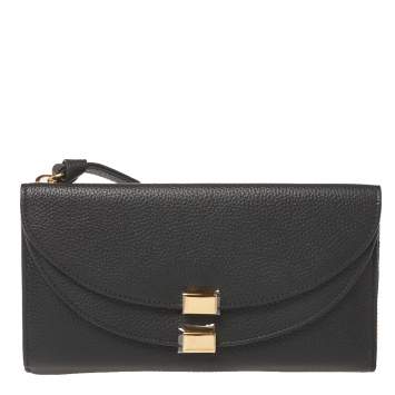 Pre Owned Chloe Black Leather Georgia Zipped Around Wallet