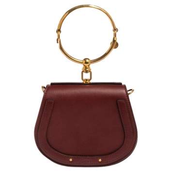 Pre Owned Chloé Dark Red Leather and Suede Small Nile Bracelet Shoulder Bag