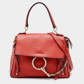 Pre Owned Chloe Rust Red Leather Medium Faye Day Top Handle Bag